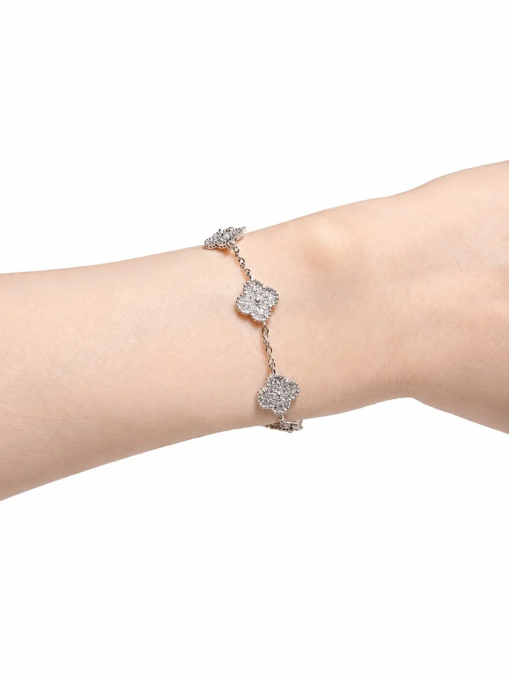 Silver Sparkling Crystal Clover Bracelet